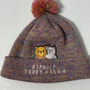 Teddy Fresh Colorful Knit Beanie with Bear and Cat Patch